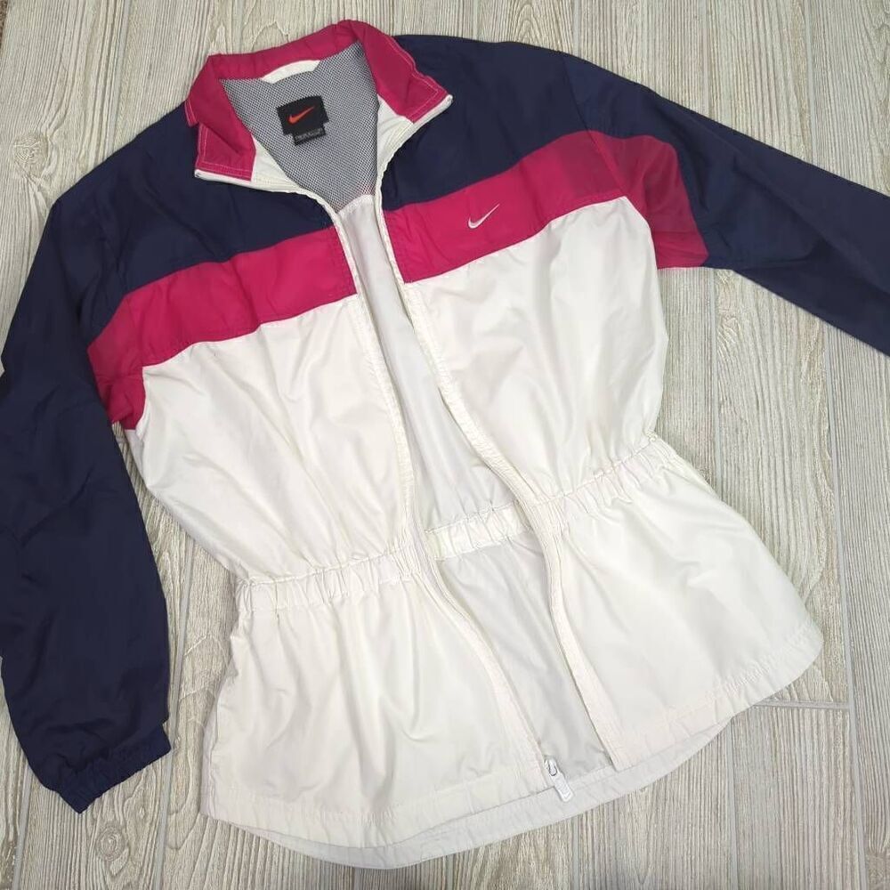 VTG 80s Nike Windbreaker Medium Color Block Track Jacket Pink Blue White Swoosh - Picture 5 of 9